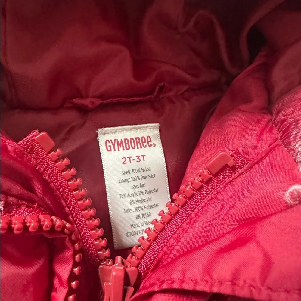 Gymboree Red Hooded Puffer Jacket with Faux Fur Trim